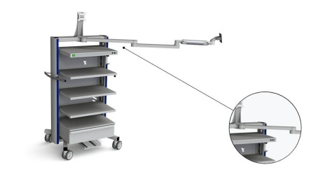 Crozz equipment cart with extra long monitor arm