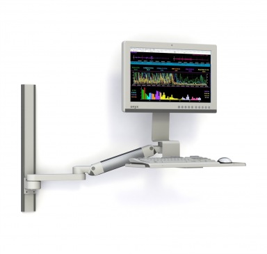 Wall rail with VHM arm + extension with keyboard shelf and VESA