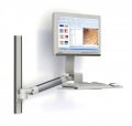 VHM arm with keyboard shelf and VESA ona wall rail